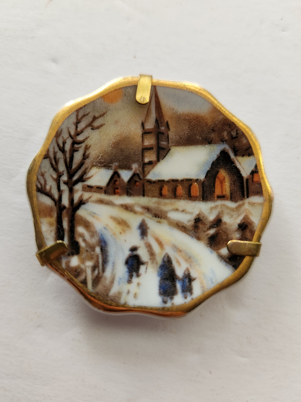 Vintage Limoges Miniature Plates: Hand Painted Winter Scene, Gold Trim